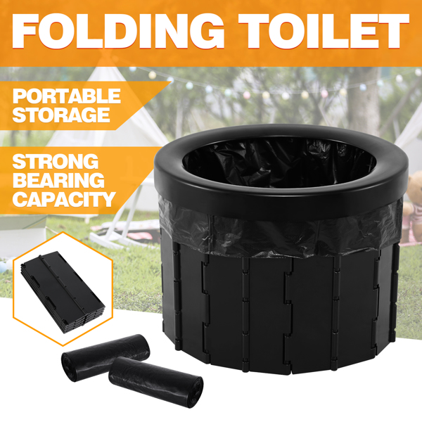Foldable Toilet Portable Potty Toilet Multifunction Camping Hiking Beach Black