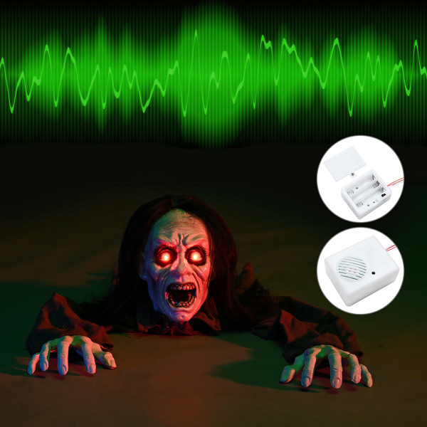 Halloween Light-Up Zombie Groundbreaker Animated with red LED flashing eyes and Creepy Sound for Halloween Outdoor, Lawn, Yard, Patio Decoration, Halloween Haunted House Decorations