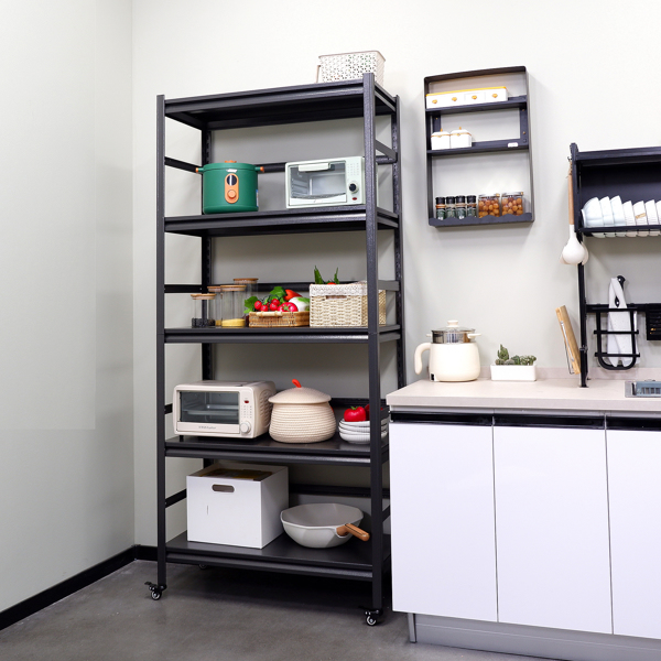 H72 * W35.4 * D15.7 Heavy Duty Storage Shelves Adjustable 5-Tier Metal Shelving Unit with Wheels for 2500LBS Load Kitchen, Garage, Pantry, and More 