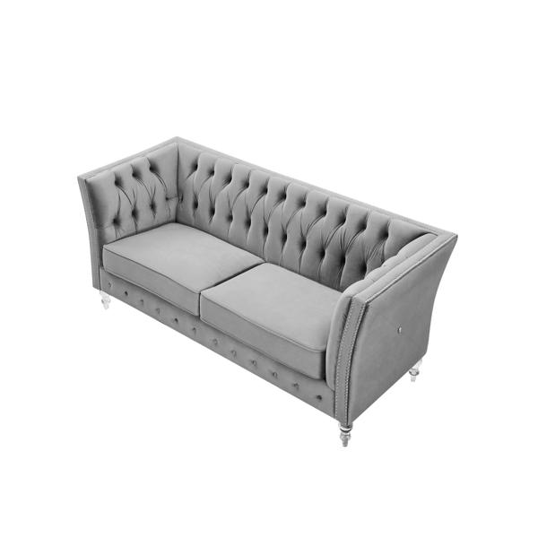 Gray, Velvet, 2+3 Seat Sofa Set, Acrylic Feet, Cushion Combination Lounge Sofa, Deep Tufted Button Luxury Sofa for Living Room