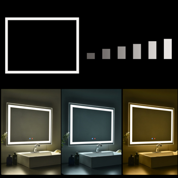LED Bathroom Mirror with Lights，Front and Backlit Lighted Vanity Mirror for Bathroom Wall, Dimmable Anti-Fog LED Vanity Mirror with 3 Colors, Shatter-Proof, Horizontal/Vertical（No shipping on weekends