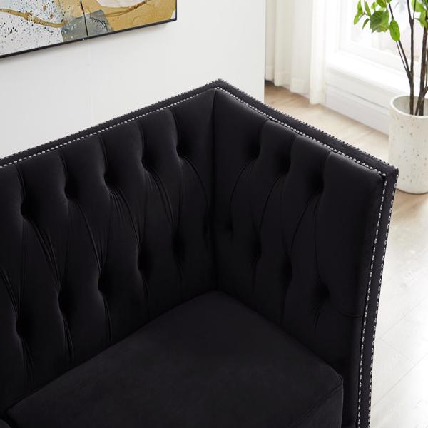 Black, Velvet, Two-Seater Sofa, Cushion Combination Lounge Sofa, Deep Tufted Button Luxury Sofa for Living Room (LTL delivery time is relatively long, please provide a real phone number)