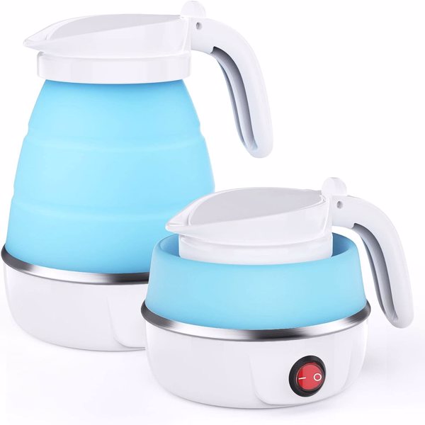 Foldable Electric Kettle, Camping Kettle, Mini Travel Kettle, Silicone Electric Water Boiler, Tea, Coffee Kettle, Collapsible Kettle with Separable Power Cord for Outdoor Hiking Camping—Blue