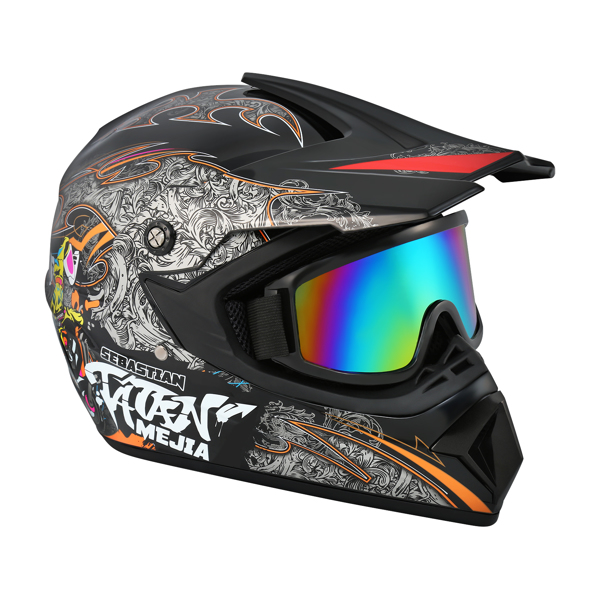 DOT Adult Youth Helmet Motorcycle Full Face Off-road Dirt Bike ATV Goggles+Gloves Black XL