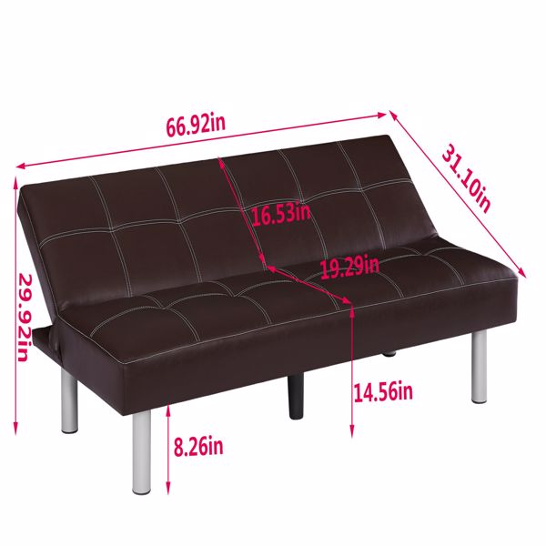 Three-person foldable sofa bed, PU leather, solid wood frame and metal foot support，Can be laid flat as a bed.