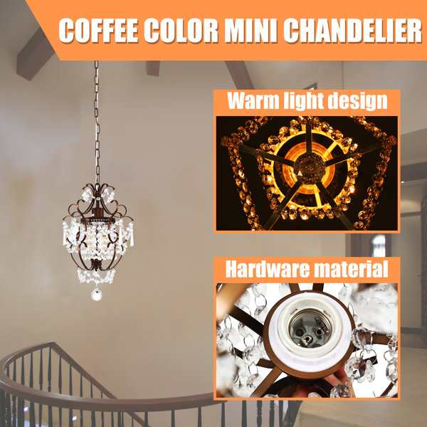 Brown Chandelier Mini Crystal Chandelier Lighting K9 Crystal Retro Craft Elegant Iron Chandelier for Bedroom,Girls Room,Bathroom