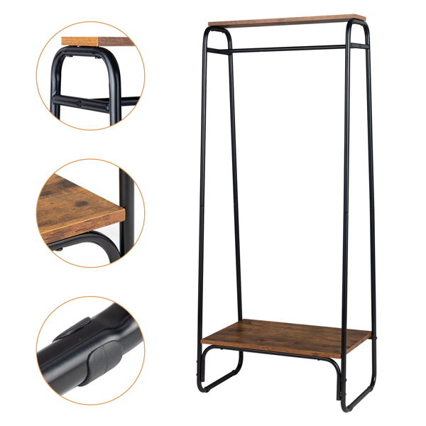 Clothes Rack with Wood Shelf, Freestanding Clothing Rack，Garment Rack, Standing Metal Sturdy Clothing Rack, Black