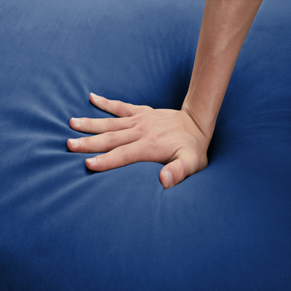 Navy Blue, Three-seater Sofa, Velvet Crystal Buckle Upholstery Sofa, Crystal Feet, Removable Cushion, Two Plush Pillow