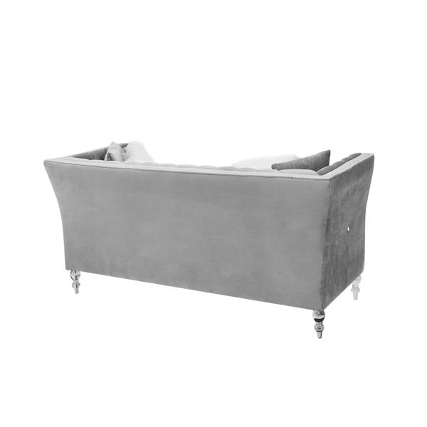 Gray, Velvet, 2+3 Seat Sofa Set, Acrylic Feet, Cushion Combination Lounge Sofa, Deep Tufted Button Luxury Sofa for Living Room