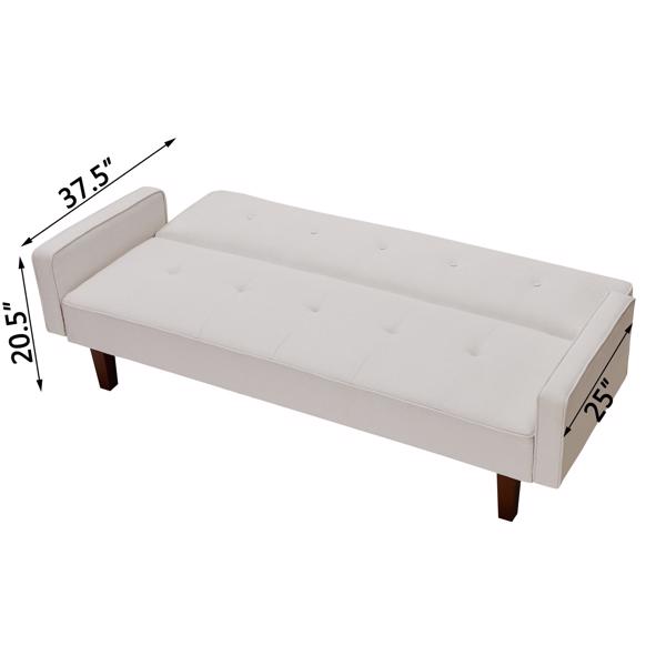 Beige Sofa Bed, Modern Linen Sofa, Convertible Sleeper Sofa with Arms, Solid Wood Feet and Plastic Centre Feet