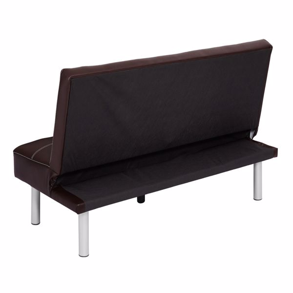 Three-person foldable sofa bed, PU leather, solid wood frame and metal foot support，Can be laid flat as a bed.