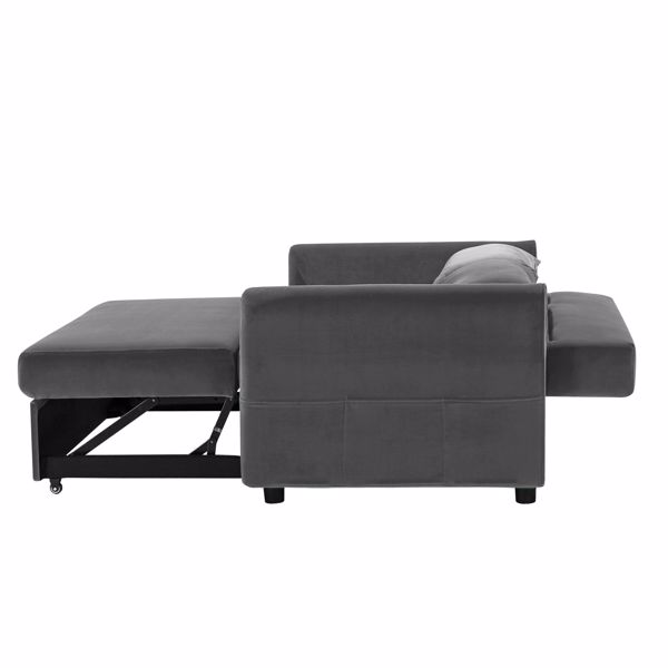 Double seat sofa bed sofa with pull-out bed, adjustable backrest with 2 lumbar pillows for small living rooms, apartments, etc.-Gray
