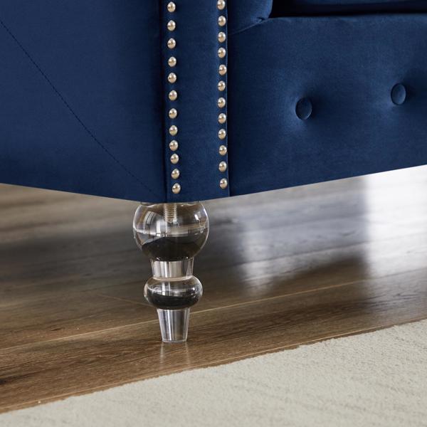 Navy Blue, Velvet, Two-Seater Sofa, Acrylic Feet, Cushion Combination Lounge Sofa, Deep Tufted Button Luxury Sofa for Living Room
