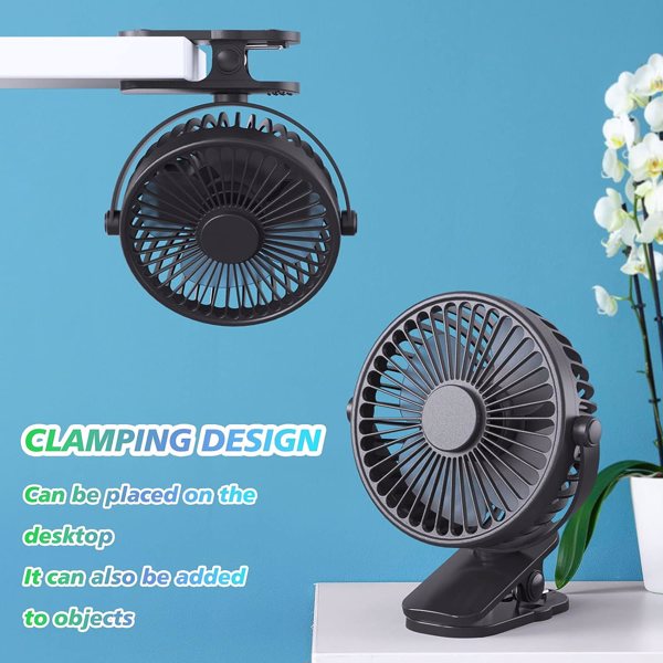 Ambitelligence Portable Clip on Fan Battery Operated, Small Powerful USB Desk Fan, 3 Speed Quiet Rechargeable Mini Table Fan, 360° Rotate Cooling Fan for Home Office Travel Outdoor/Indoor Treadmill