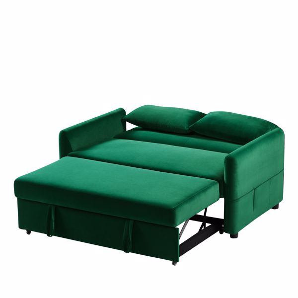 Double seat sofa bed sofa with pull-out bed, adjustable backrest with 2 lumbar pillows for small living rooms, apartments, etc.-Dark Green