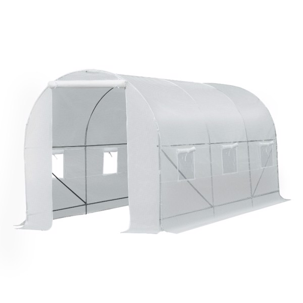 Walk-In Tunnel Greenhouse, Large Garden Hot House Kit with 6 Roll-up Windows & Roll Up Door 15' x 7' x 7' -AS