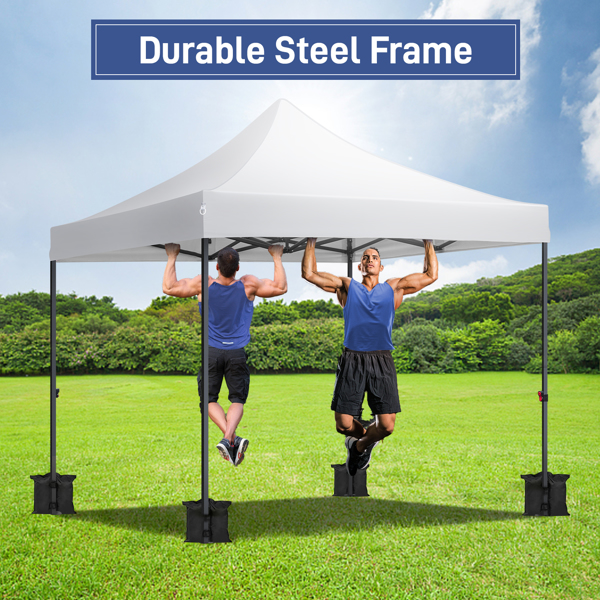 10x10ft Instant Portable Pop Up Canopy Tent  PVC Coated Shelter with Wheeled Carry Case, 4 Sand Bags - White Top