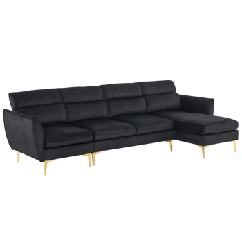 218*141*87cm Burlap Diamond Electroplated Gold Trident Legs Three Seats With Footstool Indoor Modular Sofa Black