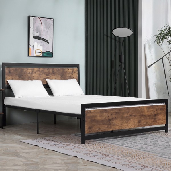 Queen Platform Bed Frame with Headboard and Footboard