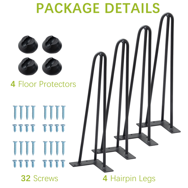 16" Hairpin Furniture Legs Heavy Duty Solid Steel Table Legs Modern Home DIY Leg