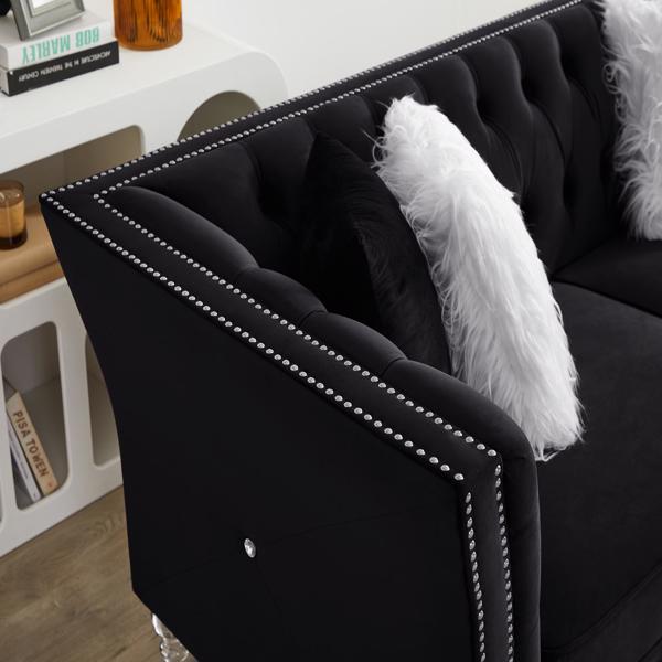 Black, Velvet, 2+3 Seat Sofa Set, Cushion Combination Lounge Sofa, Deep Tufted Button Luxury Sofa for Living Room(LTL delivery time is relatively long, please provide a real phone number)