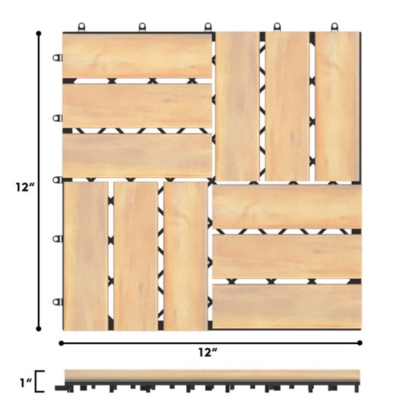 10 Pieces 12 x 12  Inch Acacia Wood  Interlocking Check Deck Tiles (Swiship-Ship)（Prohibited by WalMart）