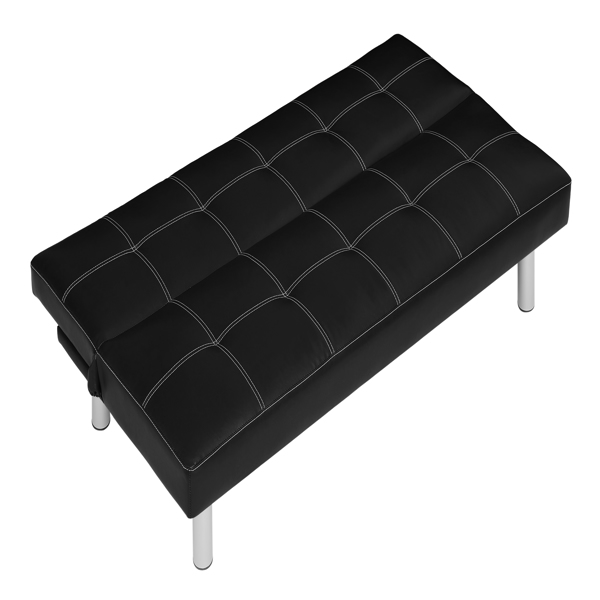 Three-person foldable sofa bed, PU leather, solid wood frame and metal foot support，Can be laid flat as a bed.