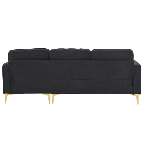 218*141*87cm Burlap Diamond Electroplated Gold Trident Legs Three Seats With Footstool Indoor Modular Sofa Black