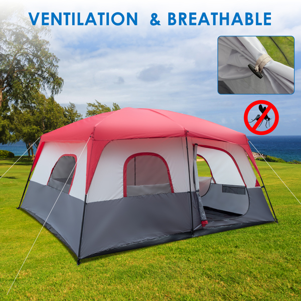 430*430*210cm Polyester Cloth Fiberglass Poles Can Accommodate 14 People Camping Tent Red And White