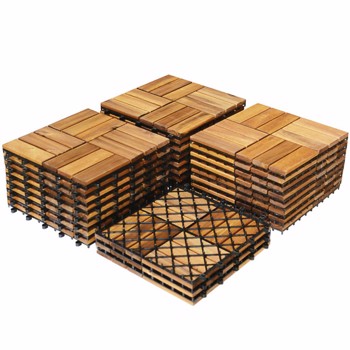 27 Pieces Acacia Wood Interlocking Patio Deck Tile (Swiship-Ship)（Prohibited by WalMart）