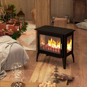 1000W/1500W 24\\" Electric Fireplace Stove, Freestanding Fireplace Heater with Realistic Flame, Adjustable Temperature, Black-AS (Swiship-Ship)（Prohibited by WalMart）