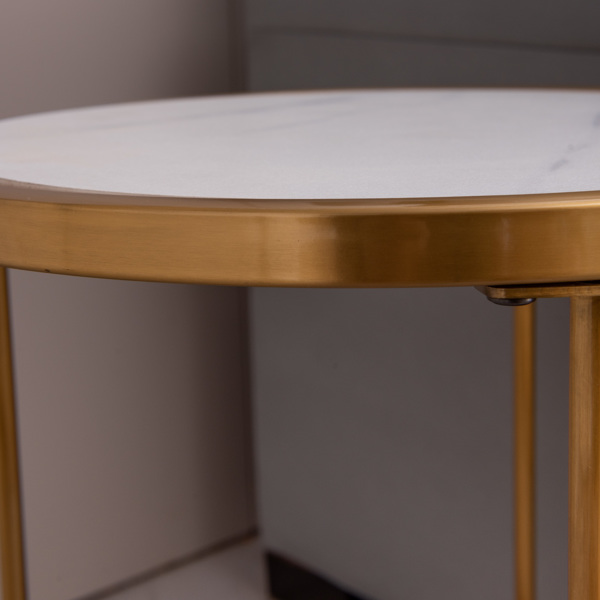 Slate/sintered stone round side/end table with golden stainless steel frame