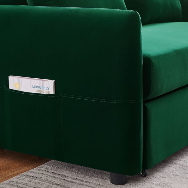 Double seat sofa bed sofa with pull-out bed, adjustable backrest with 2 lumbar pillows for small living rooms, apartments, etc.-Dark Green