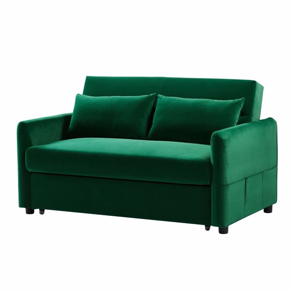 Double seat sofa bed sofa with pull-out bed, adjustable backrest with 2 lumbar pillows for small living rooms, apartments, etc.-Dark Green