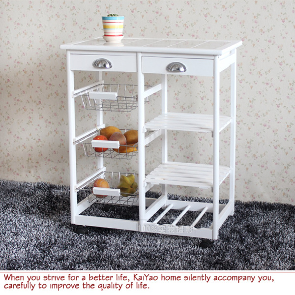 Kitchen & Dining Room Cart 2-Drawer 3-Basket 3-Shelf Storage Rack with Rolling Wheels White(Replacement code: 85659263)
