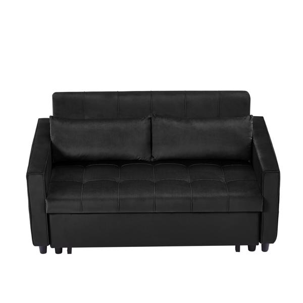 Black, Modern Velvet Recliner Sofa with Pullout Bed, Converts to Sofa Bed, Side Coffee Table, Adjustable Backrest, 2 Lumbar Pillows
