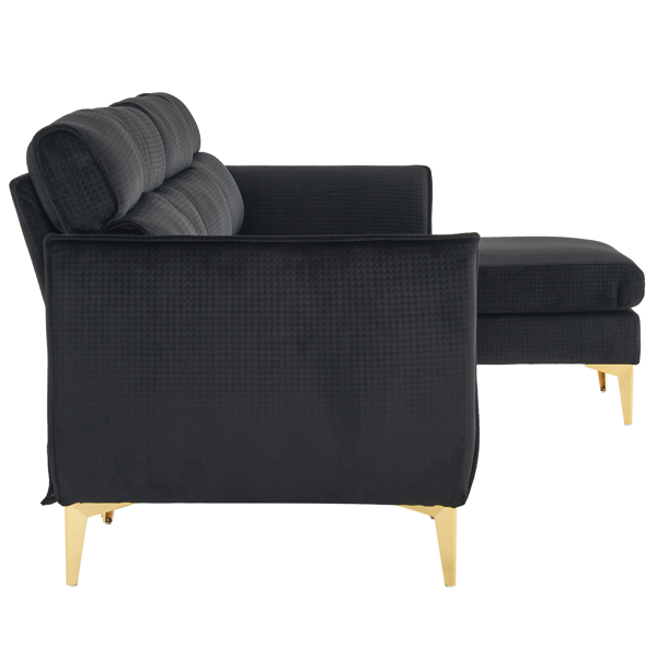 218*141*87cm Burlap Diamond Electroplated Gold Trident Legs Three Seats With Footstool Indoor Modular Sofa Black