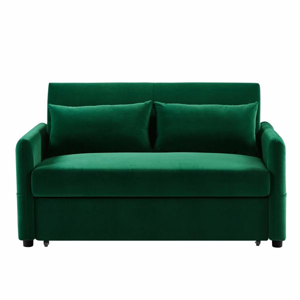 Double seat sofa bed sofa with pull-out bed, adjustable backrest with 2 lumbar pillows for small living rooms, apartments, etc.-Dark Green