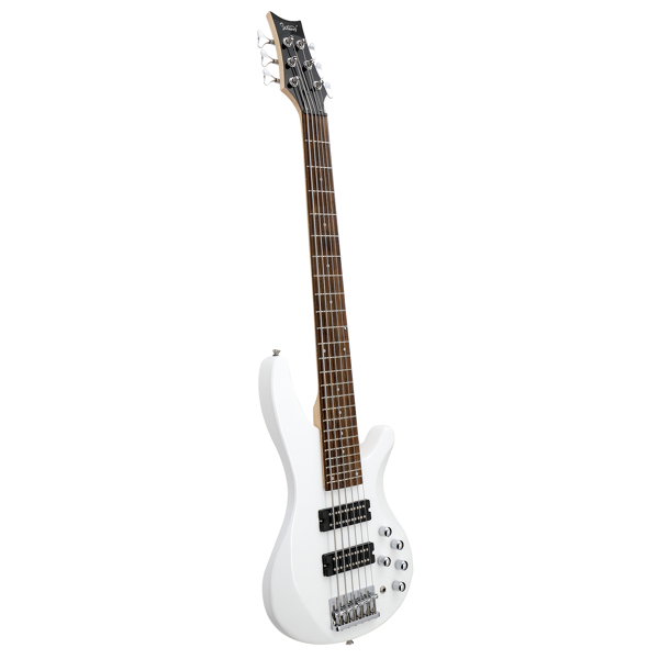 【Do Not Sell on Amazon】Glarry 44 Inch GIB 6 String H-H Pickup Laurel Wood Fingerboard Electric Bass Guitar with Bag and other Accessories White