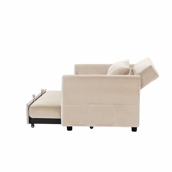 Double seat sofa bed sofa with pull-out bed, adjustable backrest with 2 lumbar pillows for small living rooms, apartments, etc.-Beige