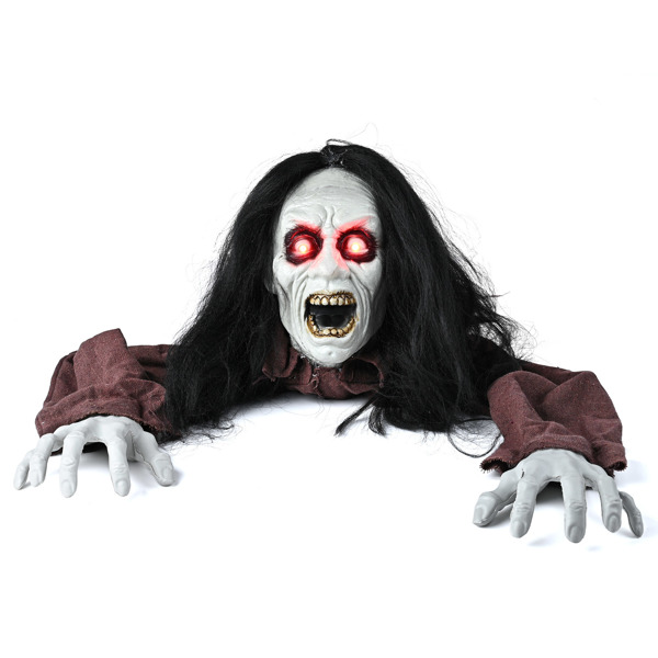 Halloween Light-Up Zombie Groundbreaker Animated with red LED flashing eyes and Creepy Sound for Halloween Outdoor, Lawn, Yard, Patio Decoration, Halloween Haunted House Decorations