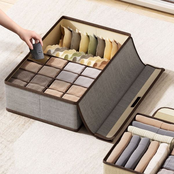  Household Large Capacity Compartment Storage Box With Lid, Three In One Drawer Style Underwear, Underwear, Socks Storage Box, Sorting Box