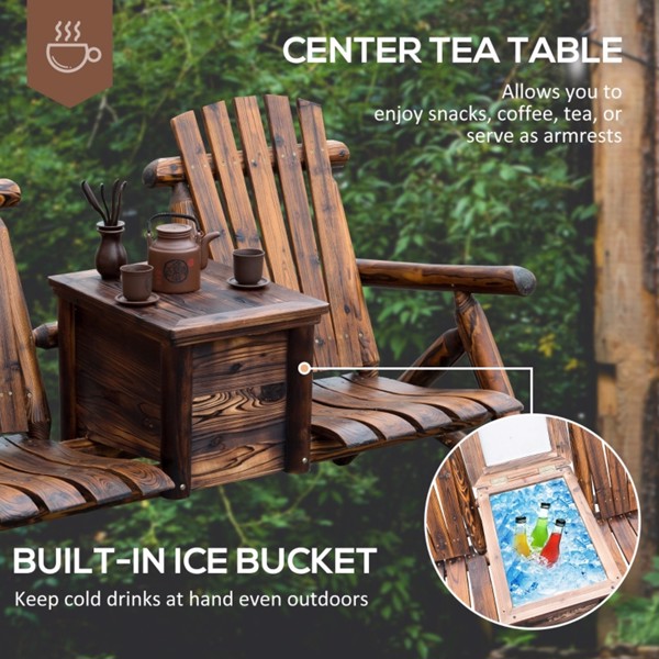 Wooden Chair Loveseat with Inset Ice Bucket  Garden chairs/courtyard chairs (Swiship-Ship)（Prohibited by WalMart）
