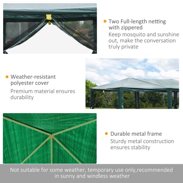 20' x 10' Outdoor Party Tent Gazebo Wedding Canopy with Removable Mesh Sidewalls, Green-AS (Swiship-Ship)（Prohibited by WalMart）