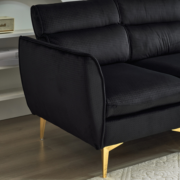 218*141*87cm Burlap Diamond Electroplated Gold Trident Legs Three Seats With Footstool Indoor Modular Sofa Black