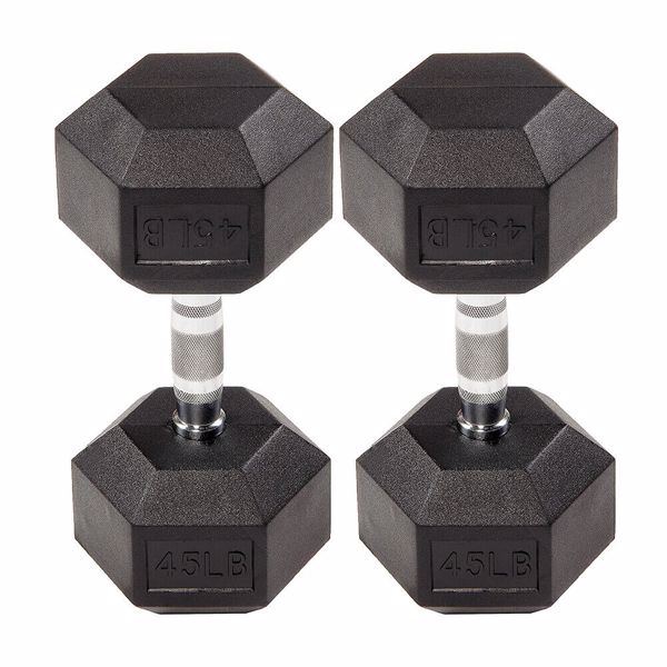 Rubber Coated Hex Dumbbells, Home Gym Training Hex Dumbbell with Metal Handle, 45lbs Free Weights in Pairs or Single