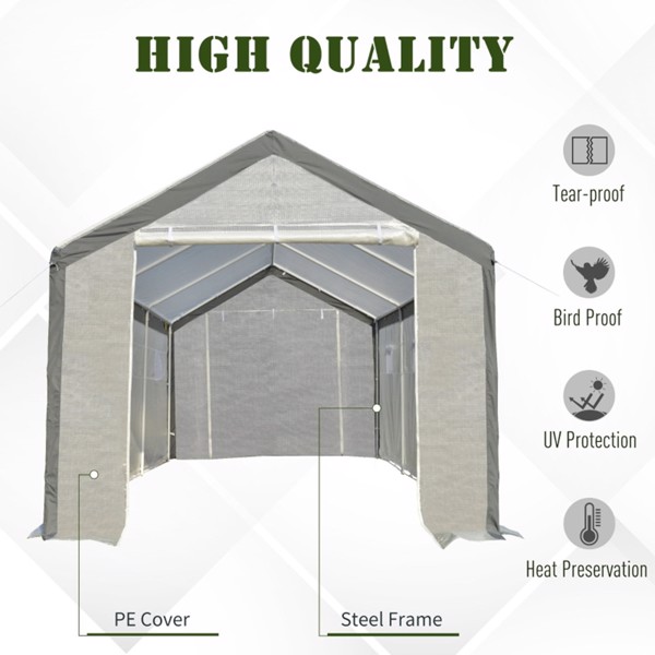 20' x10' x 9' Walk-in Greenhouse with Roll Up Door With 8 Closeable Windows