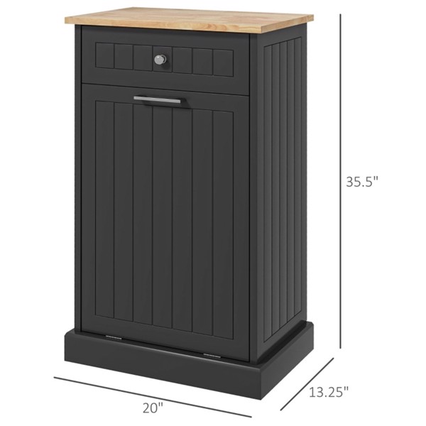 Kitchen Tilt Out Trash Bin Cabinet Free Standing Recycling Cabinet Trash Can Holder With Drawer, Black-AS