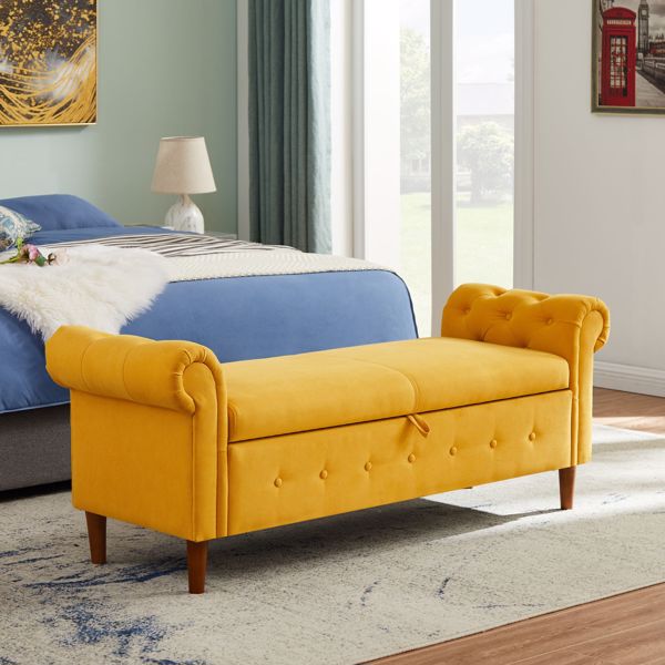 Multifunctional Storage Rectangular Sofa Stool- Yellow