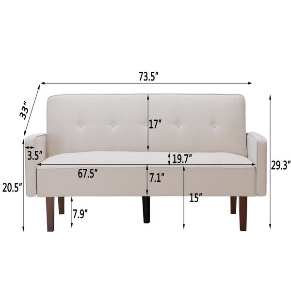 Beige Sofa Bed, Modern Linen Sofa, Convertible Sleeper Sofa with Arms, Solid Wood Feet and Plastic Centre Feet